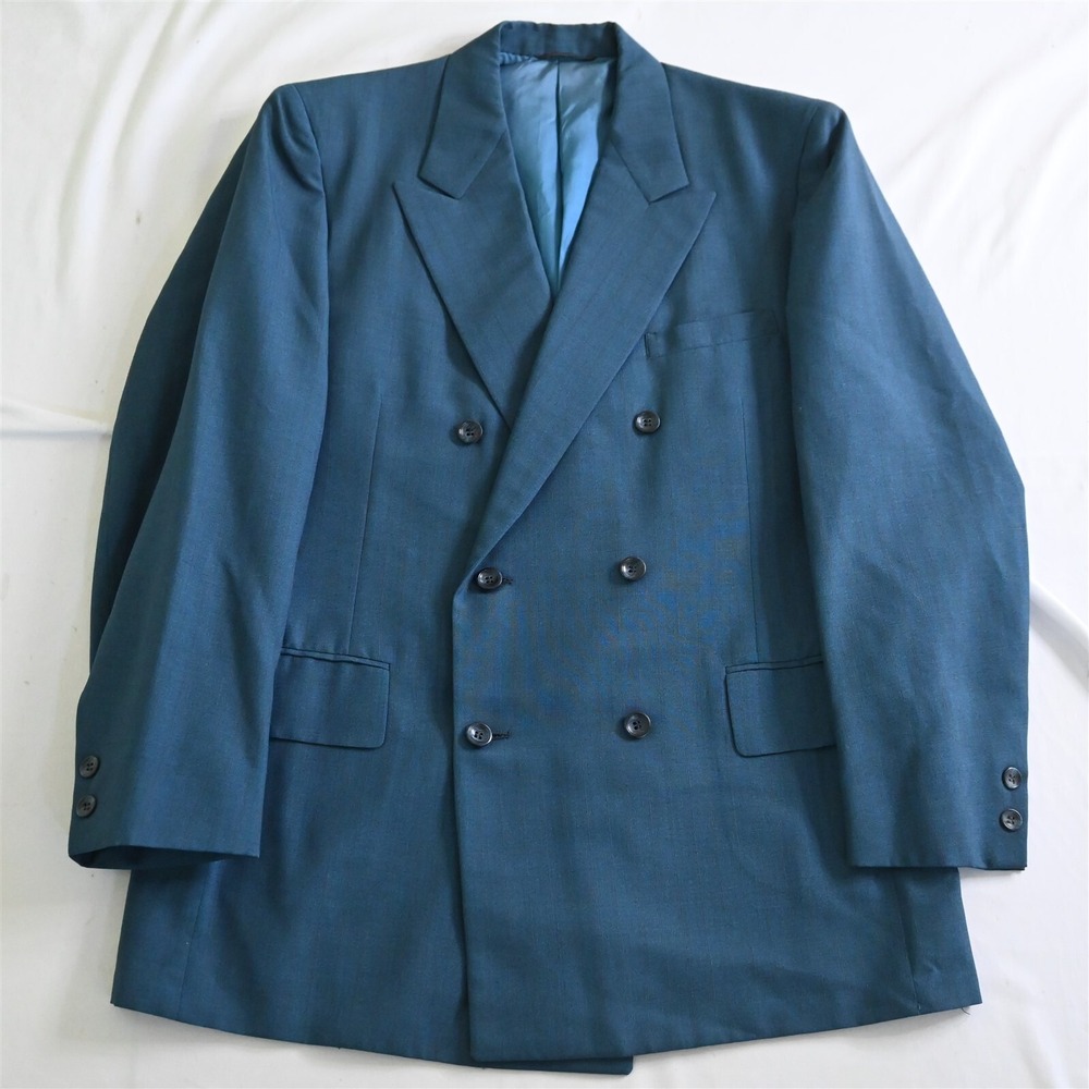 Vtg USA Made‎ 60s 40S Striped Wool Double Breasted Blazer Jacket Sport Coat